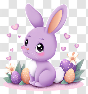 Kawaii Easter Bunny - Adorable Purple Bunny With Easter Eggs Transparent PNG