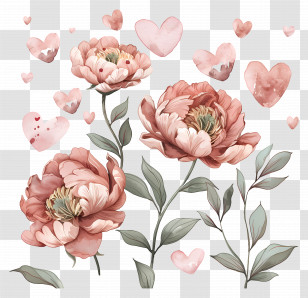 Peony Flowers - Floral And Heart Design For Romance Transparent PNG