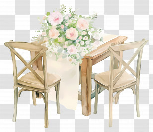 Watercolor Wedding Scene - Romantic Dining Table With Floral Arrangement Transparent PNG
