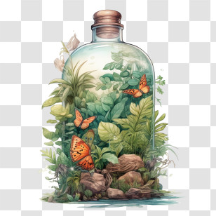 Nature
 - Terrarium Jar With Plants And Butterflies Illustration Transparent PNG