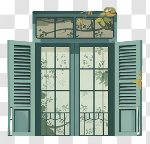 Window - Green Window With Open Shutters Transparent PNG