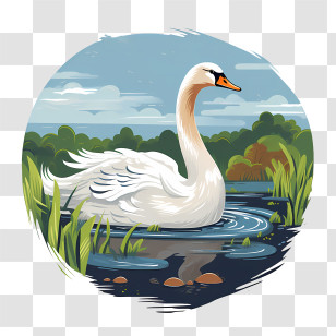 Swan - Graceful Swan Illustration In Lake Scene Transparent PNG