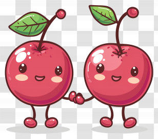 Cute Cherries - Happy Pair Of Cute Cherries Cartoon Transparent PNG