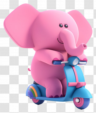 Pocoyo Elly - Pink Cartoon Elephant On Blue Scooter Transparent PNG