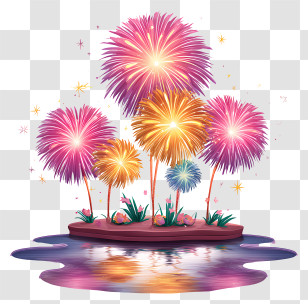 Fireworks Over Water - Colorful Fireworks Display Over Water Transparent PNG