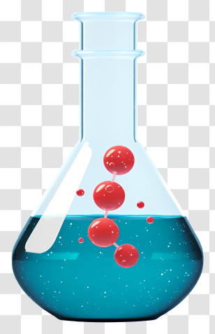 Glass Beaker - Science Flask With Blue Liquid And Molecules Transparent PNG
