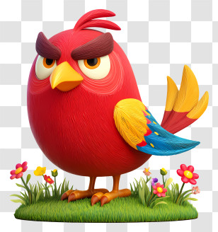 Colorful Bird - Angry Red Bird On Grass Transparent PNG