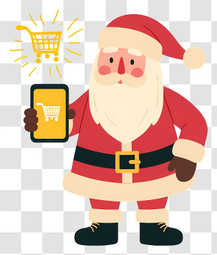 Santa Shopping Online - Santa Claus Showing Mobile Shopping Transparent PNG