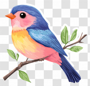 Pastel Bird - Vibrant Songbird Artwork On Branch Transparent PNG