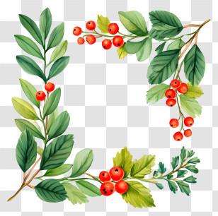 Christmas Fir Holly Frame - Watercolor Foliage Frame Transparent PNG