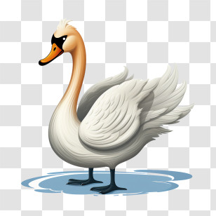 Swan - Elegant White Swan On Water Cartoon Illustration Transparent PNG