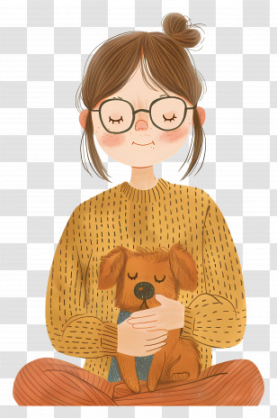 Girl With Dog - Cute Girl With Glasses Holding A Dog Transparent PNG