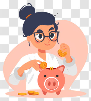 Piggy Bank - Girl Saving Money In Piggy Bank Transparent PNG
