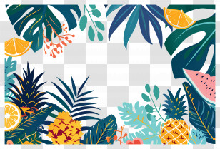 Summer Background - Tropical Fruits Decorative Frame Transparent PNG