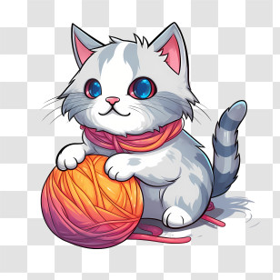 Cat Playing Yarn Ball - Cute Cat Playing With Orange Yarn Ball Transparent PNG
