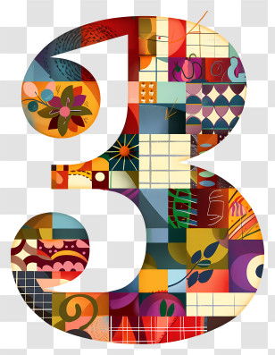 Number 3 - Colorful Number 3 Mosaic Transparent PNG