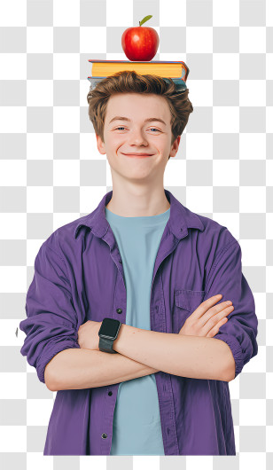 Schoolboy Balancing Books - Teen With Books And Apple Transparent PNG
