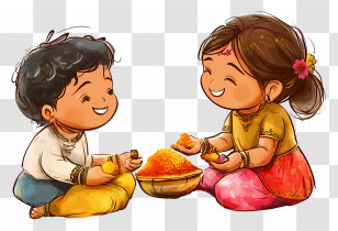 Happy Bhai Dooj - Kids Playing With Turmeric Powder Transparent PNG
