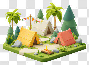 Summer Camp - Colorful Camping Scene In The Forest Transparent PNG