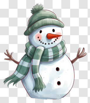 Cartoon Snowman - Snowman With Hat And Scarf Transparent PNG