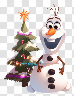 Frozen Olaf - Joyful Snowman And Decorated Christmas Tree For Festive Cheer Transparent PNG