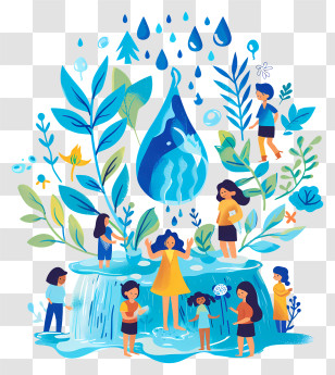 World Water Day - People With Water And Plants Illustration Transparent PNG