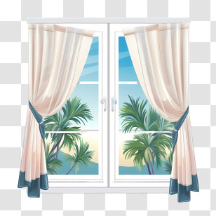 Window Curtain - Peaceful Window With White Curtains And Tropical View Transparent PNG