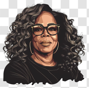 Oprah Winfrey - Elegant Portrait Of Woman With Curly Hair And Glasses Transparent PNG