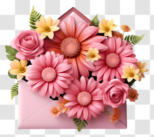 Envelope - Envelope Bouquet With Pink And Yellow Flowers Transparent PNG