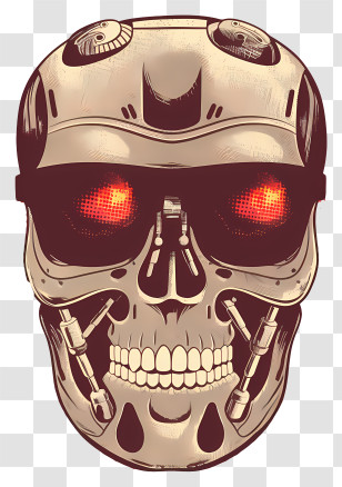 Skull Robot Head - Futuristic Robot Skull With Red Eyes Transparent PNG