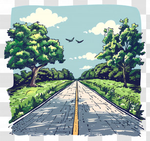 Straight Road - Scenic Road With Trees And Sky Transparent PNG