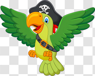 Bird - Cartoon Green Pirate Parrot With Hat Transparent PNG