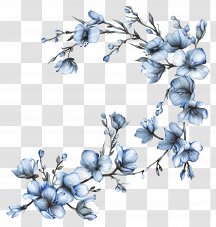 Blue Flower Arrangement - Delicate Blue Flower Branches Artwork Transparent PNG