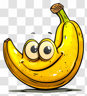 Cartoon Banana - Cartoon Banana With Smiling Happy Face Transparent PNG
