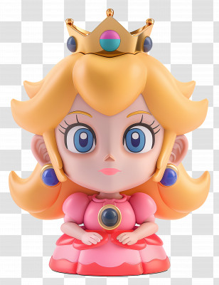 Princess Peach - Cartoon Princess Figurine In Pink Dress Transparent PNG