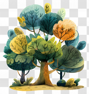 Cartoon Tree - Colorful Forest With Trees And Foliage Transparent PNG