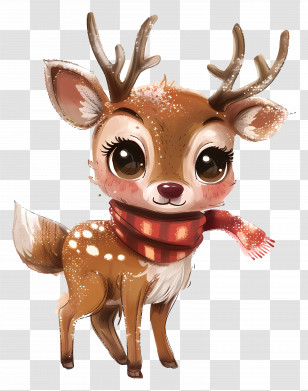 Reindeer - Cute Cartoon Deer With Red Scarf For The Holidays Transparent PNG