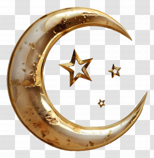 Golden Crescent - Gold Crescent Moon With Decorative Stars Transparent PNG
