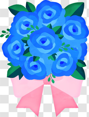 Icon - Bouquet Of Blue Roses With A Pink Ribbon Transparent PNG