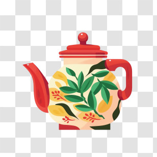 Teapot - Floral Decorative Teapot With Leaves Design Transparent PNG