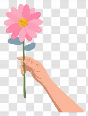 World Kindness Day - Hand Offering A Pink Flower Stem Transparent PNG