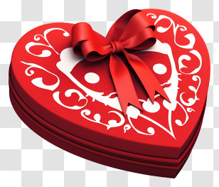 Heart Shaped Box - Red Heart-Shaped Gift Box With Ribbon Transparent PNG