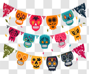 Day Of The Dead - Colorful Skull Banners For Day Of The Dead Transparent PNG
