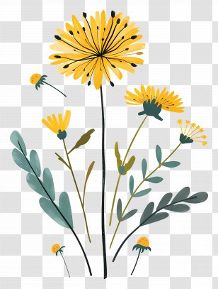 Yellow Dandelion - Delicate Dandelion Flowers And Stems Transparent PNG