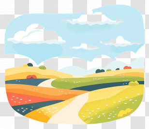 Fields - Cartoon Hills With Pathway And Blue Sky Transparent PNG