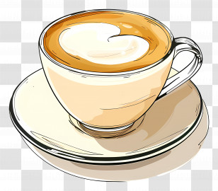 Cappuccino Coffee - Coffee Cup With Latte Art Design Transparent PNG