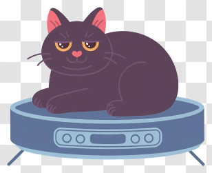 Cat Lying On Robot Vacuum Cleaner - Black Cat On Robot Vacuum Transparent PNG