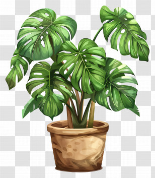 Monstera Leaf - Potted Monstera Plant Artwork Transparent PNG