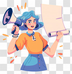 Promoting Girl - Girl Announcing With Megaphone Transparent PNG