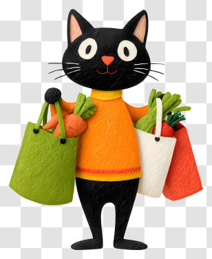 Cat Holding Heavy Grocery Bags - Black Cat With Shopping Bags Transparent PNG